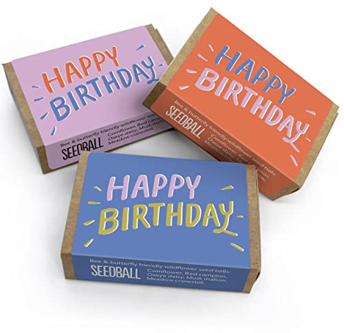 SEEDBALL Happy Birthday Wildflower Seed Bombs (Pack of 3, 6 Balls per Box) | Eco Friendly British Wild Flower Seeds, A Different Seed Mix in Each Box for Bees, Birds & Garden Wildlife, Gardening Gifts