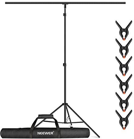 Neewer Kit de support de toile de fond en forme de T, trépied réglable de 2,6 m de haut et barres transversales de 1,5 m de large avec 6 pinces à ressort et 1 sac de transport pour studio photo, vidéo