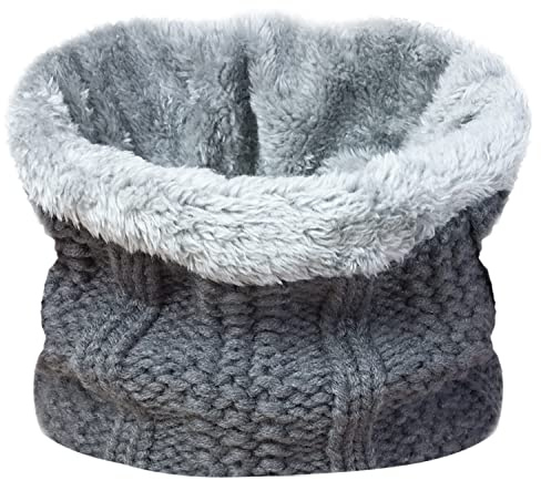 TOSKATOK Barn flickor vinter ribbade sjöstygn termo varm gosig fleece fodrad halsvärmare Snood halsduk med mössa set, Grå halsduk – a, En Storlek