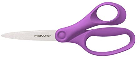 Fiskars Schülerschere, Schere für Kinder ab 12 Jahren, Rechtshändig, Gesamtlänge: 18 cm, Edelstahl-Klingen, Violett, 1067857