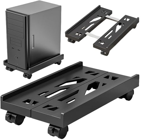 Sporgo Soporte Ajustable para PC Debajo del Escritorio - Universal para CPU Con 4 Ruedas (2 Con Bloqueo) - Para Carcasa de Ordenador
