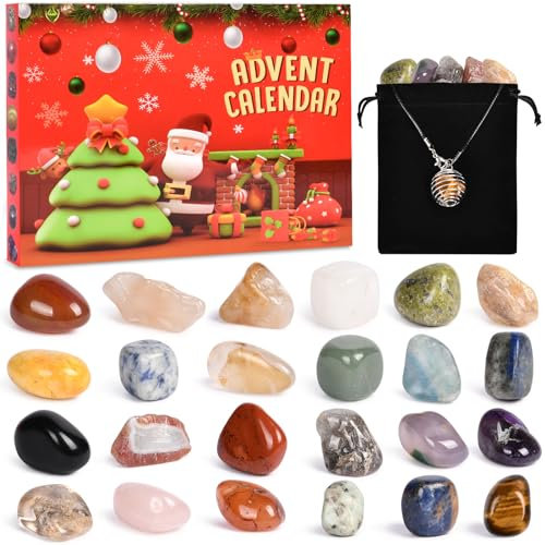 OSDUE Edelstein Adventskalender, Weihnachten Kristalle Kalender Countdown Überraschungen 24 Stück Sammlung Gesteine und Mineralien Weihnacht Geschenk für Mädchen Jungen Geologie Enthusiasten