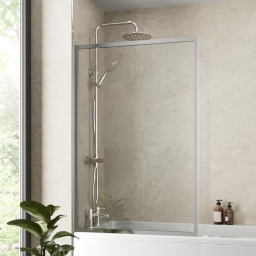 Luxura® 1400 x 800mm Chrome Over Bath Shower Screen Fixed Door Glass Panels & Screens for Baths, Bathroom Framed Square Design, 6mm Toughened Safety Glass