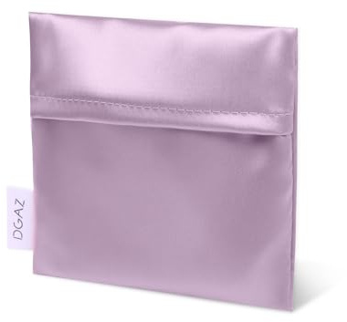 DGAZ Mini Neceser Femenino 12x13 cm, Bolsa Discreta para Compresas, Tampones y Cosméticos, Organizador Portátil de Tela o Satén, Elegante y Compacto (Lavender)
