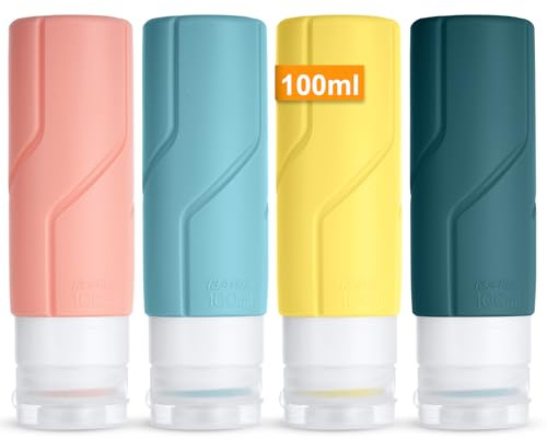 OSDUE 4-delad reseflaska av silikon, vattentät resebehållare, 100 ml, liten tom reseflaska för schampo, lotion, duschgel, kräm, kosmetika, BPA-fri, läckagesäker