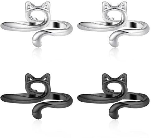 Teaaha 4 Stück Strickring Häkelring, Strickring Verstellbare Häkelringe Finger Häkelringe Mit Katzenmuster Stricken Fingerhut Zubehör Gestrickte Kleider, Röcke, Pullover, Handgefertigte Kunstwerke