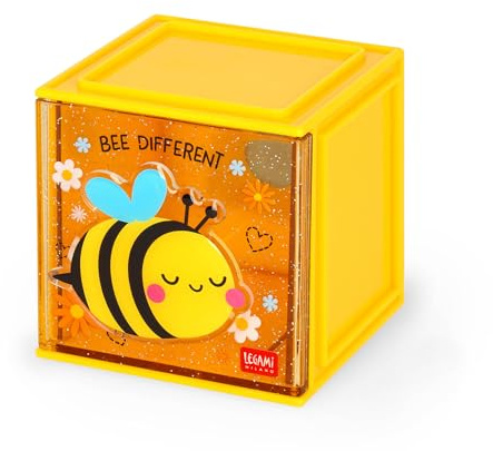 LEGAMI - Boîte modulaire de bureau Cutie Cubes, Tema Bee, Organiseur de Bureau, Boîte de rangement, Feuille d'autocollants inclus, Empilable, Multifonctionnel, en ABS, 90 x 90 x 100 cm
