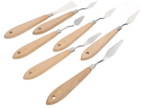 ARTIBETTER Set De 7 Spatules à Peinture En De Hêtre Grattoirs Inoxydables Pour Artistes Mélange Et Texturation Accessoires De Peinture Étudiants Et