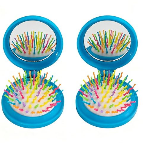 Xynovate 2 Pieza Cepillo Pelo Plegable con Espejo, Cepillo de Viaje con Espejo, Cepillo de Bolsillo, Perfecto para Llevar en tu Bolso y Aplicar Maquillaje, Apto para Todo Tipo de Cabello