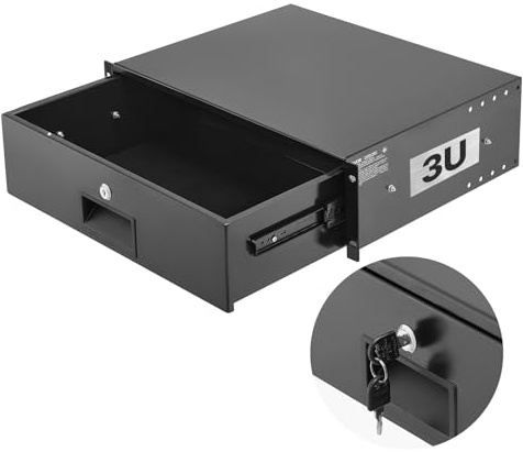 VEVOR 3U Rack Mount Drawer, 50 lbs Max Load-Bearing, Lockable Server Cabinet Case, Sliding Drawer with Lock and Cable Management Holes, for 19 in Network Equipment Server AV Rack or Cabinet Enclosure