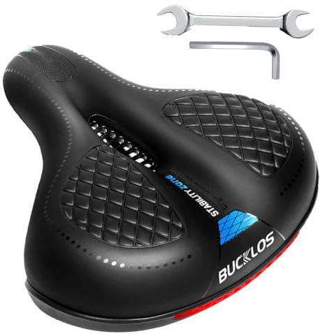 AEYINO Mountain Bike Seat,Comfortable Bicycle Saddle for Men Women,Waterproof Memory Foam Padded Seats Fit with Tail Light Design for MTB or Road Bike Red Blue