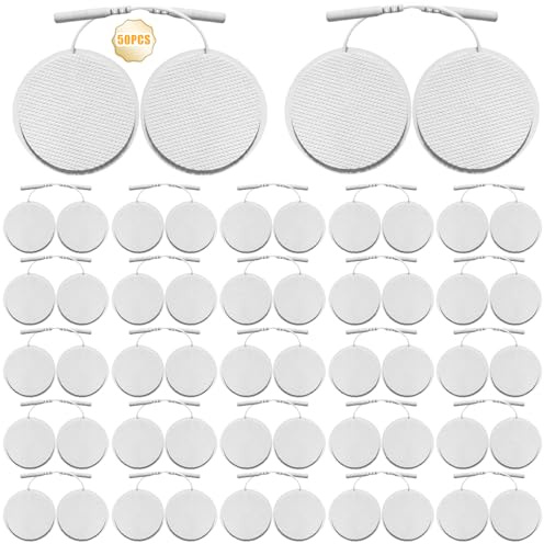 TENS-EMS elektrodkuddar 50-pack, 4 x 4 cm elektrodåterköpssats, elektrodkuddar, återanvändbara Tens enhet, elektrodkuddar för TENS-enheter och EMS tränare