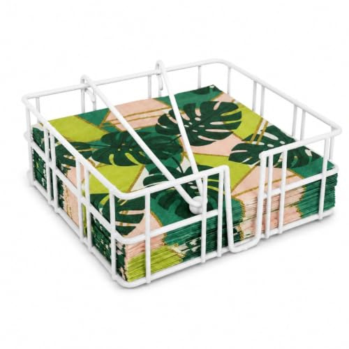 CONFORTIME | Servilletero de Cocina Metálico Blanco, Porta Servilletas Rectangular con Barras y Base Estable, Organizador para Mesa, Encimera o Comedor, Accesorio de Almacenaje y Decoración Hogar