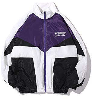 Retro Colorblocked Track Jacket Windbreaker Jacket Athletic Hip Hop Outdoor Windproof Coat(6, L)