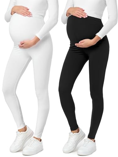 Be Mammy Dams 2-Pack Moderskap Leggings Tights BE20-230(Svarta Prickar/Vit, S)
