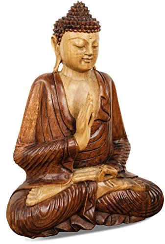 livasia Buddha Figur aus Holz 50cm hoch – Balinesische Handwerkskunst – Buddha Figuren aus Suarholz, einzigartiger hell-dunkel Kontrast, traditionelle Handarbeit, jedes Stück EIN Unikat