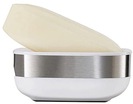 Joseph Joseph Bathroom Slim, Compact, Seifenschalenhalter mit rutschfestem Boden - Weiß/Stahl