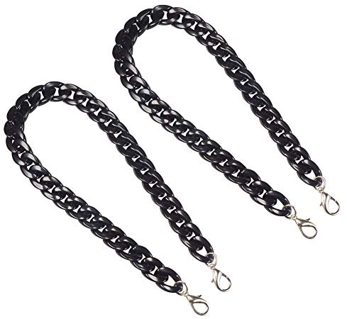 PH PandaHall 2 correas de cadena de resina de 60,8 cm, cadena de eslabones negros con cierres de langosta para bolso, cartera, embrague, manualidades