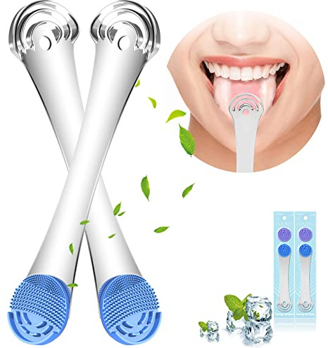 2PCS Tongue Scrapers, Reduce Bad Breath Tongue Cleaner, BPA Free, Get Rid of White Tongue, Dentist Rcommends Tongue Brushes