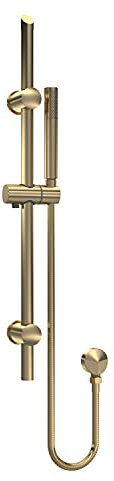 nuie STY842 Shower Modern Bathroom Round Slide Rail Kit with Outlet Elbow, Flex Hose and Single Function Handset, 740mm, Brushed Brass