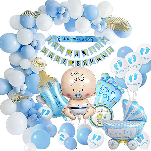 Baby Shower Boy Decorations, Baby Party Decorations Blu Palloncini Nascita Bimbo, Gender Reveal Balloon, Baby Shower Banners, Mummy to Be Sash, Baby Foil Balloon for Benvenuto Nascita Bambino