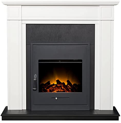 Adam Georgian Fireplace in Pure White& Black with Oslo Electric Inset Stove in Black, 39 Inch