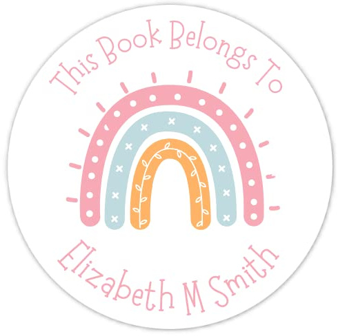 Custom Book Belongs To Bookplate Labels, Pastel Spring Rainbow Book Stickers, Personalized Children Stickers (2.5 inch round, 36 count)