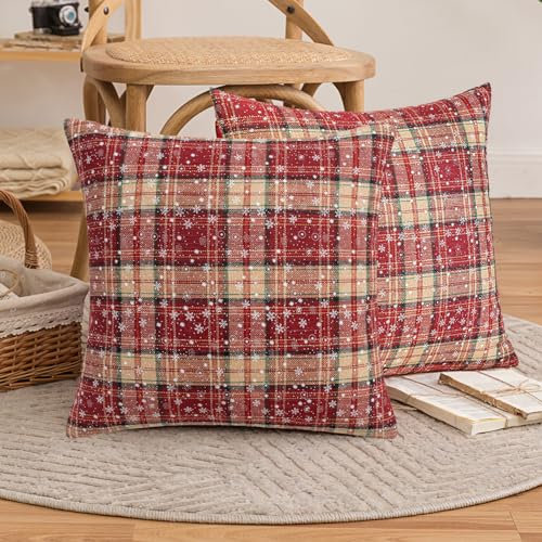 FATCAT 2er Set Schottischen Schneeflocke Dekorative Kissenbezug Kissenhülle, GelbTartan-Check-Kissenbezüge, für Sofa Schlafzimmer Wohnzimmer Auto 45x45cm, Gelb*2