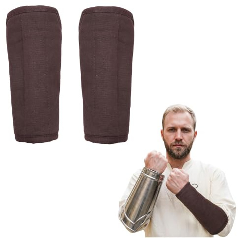 Lord of Battles Medieval Bracers Padded Arm Guard Knight Bracers with Fabric Strings Closure, Perfect for LARP, Renfair (Brown)