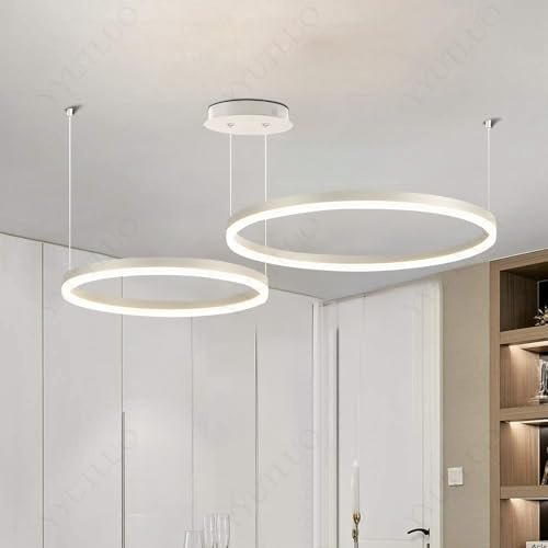 YYUTLUO Lampadario LED Moderno DIY Cerchio | 2 Bianco Anelli :40+60cm=40W | Illuminazione A Sospensione LED In Metallo+Acrilico Telecomando Dimmerabile Lampada Sospensione Soffitto Rotondo