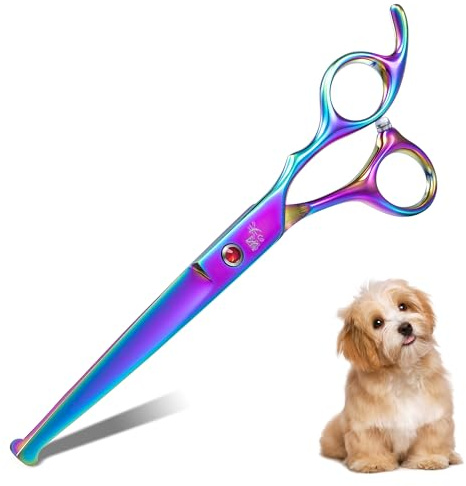 DRGSKL Gerade Hundehaarschere Offset-Griff Pflegeschere für mittlere bis | große Hunde Japanischer Edelstahl 440C Regenbogentige Verarbeitung Geeignet für Outdoor