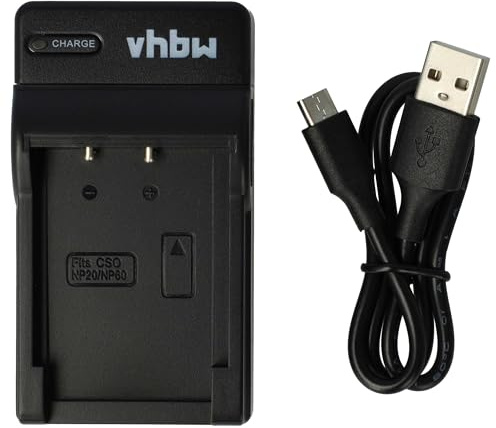 vhbw Cargador USB-C reemplaza Casio BC-60L | BC-11L para cámara videocámara/batería + cable USB-C + LED