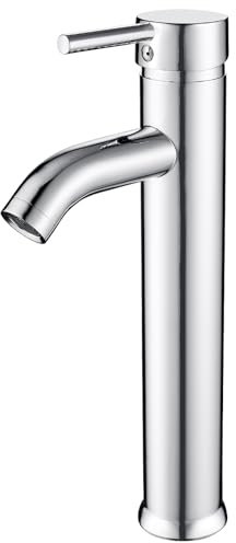 kisimixer Robinet Salle Bain Haut, Monocommande Mitigeur Lavabo Robinet pour Vasque, Chaude et Froide Réglable de Mitigeur Vasque Salle de Bain, Chromé