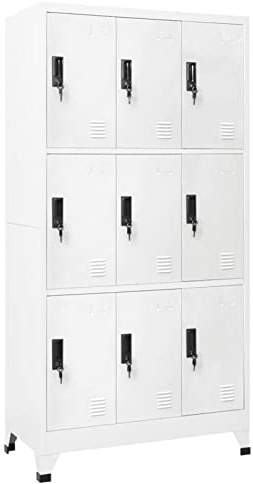 NITCA Locker Cabinet, Metal Storage Lockers, Storage Filing Locker Cabinet Metal,Duty Clothes Locker for Gym, Office, School & Staff Changing Rooms,Steel, white with 9 lockers