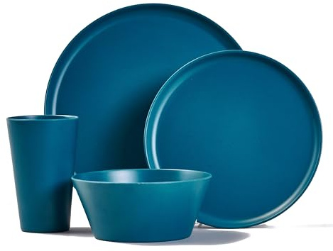Hi-Gear 16 Piece Melamine Tableware Set with Dinner Plates, Side Plates, Bowls & Tumblers, Lightweight and Sturdy, Easy to Clean, Picnic Set, Camping Dinner Set, Outdoor Tableware