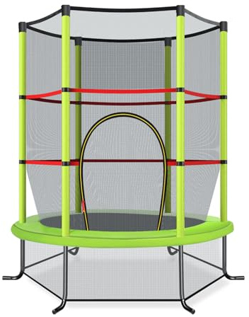 LIFEZEAL Trampolino Elastico per Bambini, per Interno, Esterno, Giardino, con Rete di Sicurezza, Tappeto Protettivo, Telaio in Acciaio, Salta, Jump, Regalo, Max 135kg (verde, Ø165x191cm)