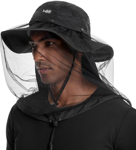 Bassdash UPF 50+ Moustique Chapeau de Soleil avec Filet de Tête Caché et Rabat de Cou pour Hommes Femmes Pêche en Plein Air Randonnée Camping
