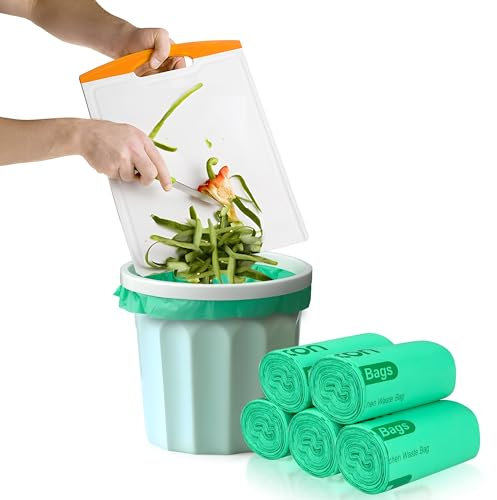 VOXON 100% Biodegradable Food Waste Bags, 6 L x 150 Counts Compostable Bin Liners with Extra Thick 19μm, EN13432 Certified Eco-Friendly Food Waste Bin Bags, 5 Rolls (150 Bags Total)