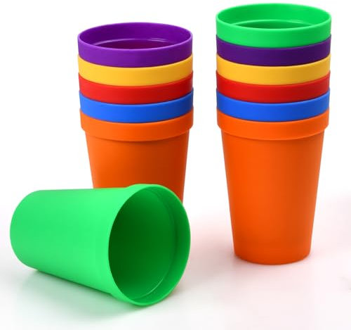 12 Stück Plastikbecher Wiederverwendbare Becher, Partybecher Kinder,Kunststoffbecher Bunt 200ml, Plastikbecher Kindergarten Trinkbecher Klein für Kinder, Hartplastik Becher für Camping Strände Partys