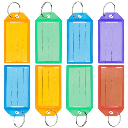 AiQInu Schlüsselanhänger Beschriftbar 20 Stück,mit beschreibbaren Etiketten,5 Farben Schlüssel Anhänger Schlüsselschilder mit Ring Schlüsselschilder zum Beschriften für Koffer Haustiere Gepäckstücke