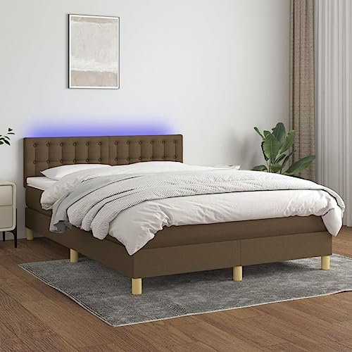 Homgoday Boxspringbett Matratze und LED Dunkelbraun 140 x 200 cm Stoff, Bett Bettrahmen Rahmen, Rahmen, Modernes Bett, Struktur Wohnzimmer Schlafzimmer Model 3134040IT