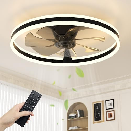 NIORSUN Ceiling Fan with Light, 60cm Black Ceiling Fan Light with Remote