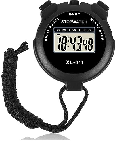 Sports Stopwatch Timer Lap Split Digital Stopwatch with Clock Calendar Alarm, Large Display Shockproof Stopwatch for Coaches Swimming Running Sports Training, Black