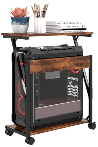 Tcatec Computer Tower Ständer, Höhenverstellbarer CPU Stand, CPU Halter PC Regal mit Rollen, Druckerständer unter Schreibtisch, 2 Schicht Computer Ständer Drucker Cart