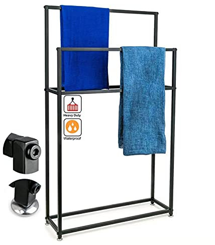 Moderno scaffale da bagno portasciugamani stand autoportante in metallo organizer da bagno con barre appese per asciugamani Utility Stand per vasche da bagno, piscine, balcone, 65 x 20 x 110 cm
