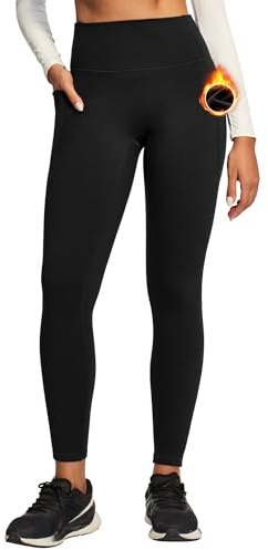 Ewedoos Fleece Lined Leggings Women No Front Seam Compression Thermal Leggings Tummy Control with Pockets Warm Yoga Pants Black
