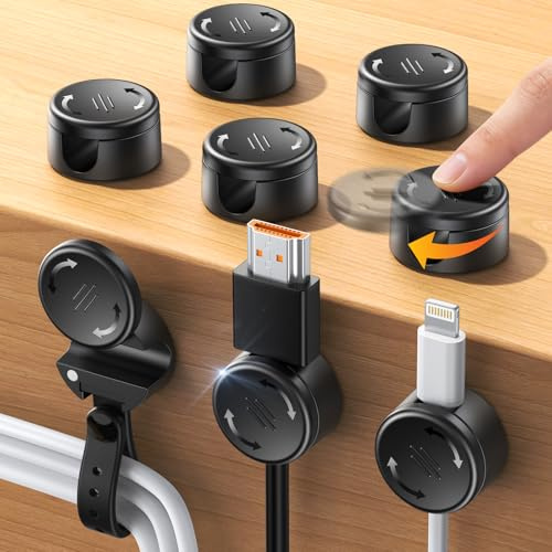EOIWUY 8 Pièces Range Cable et Silicone Attache Cable [2 en 1], Magnétiques Adhesif Clips Accroche Câble [Réglage Fluide & Verrouillage 1s], Organisateur de Cable pour Bureau, Table Nuit, Câble Charge