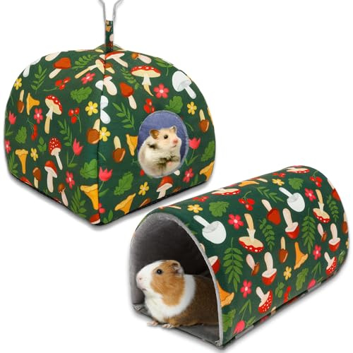 2Pack Guinea Pig House and Tunnel Soft Plush Rabbit Hideout Machine Washable Guinea Pig Hides Hamster Hideout Cage Accessories with with Nonslip Bottom for Small Pets Bunny Chinchilla Ferret Rat