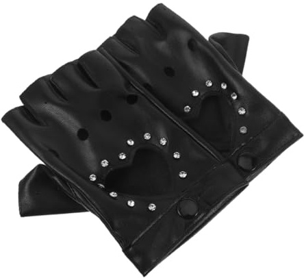 BESPORTBLE 2 pares de guantes punk para niños: guantes de medio dedo estilo punk para niños - Mitones brillantes sin dedos de PU para disfrazarse en fiestas de baile de Halloween.
