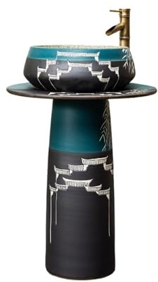 Lavandino moderno con piedistallo Lavandino da bagno con piedistallo for la casa, lavabo in ceramica rubinetto e kit di scarico